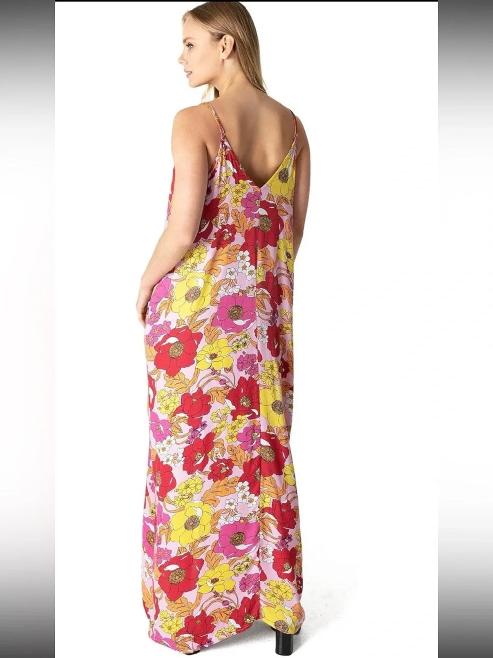 Lovestitch Vibrant Bold Floral Maxi Dress Pockets Womens Size Med/Large